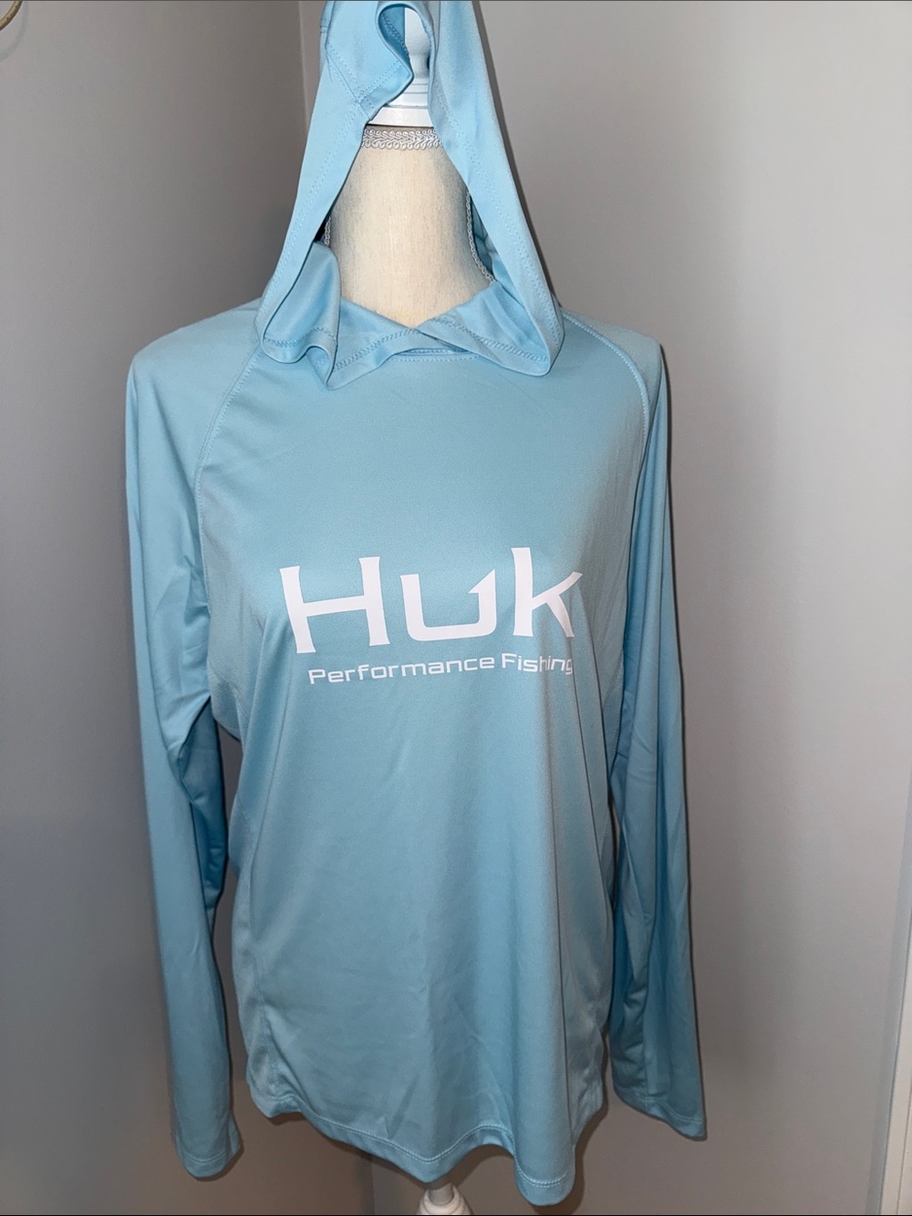 Huk Light Blue Performance Fishing Hooded Long Sleeve